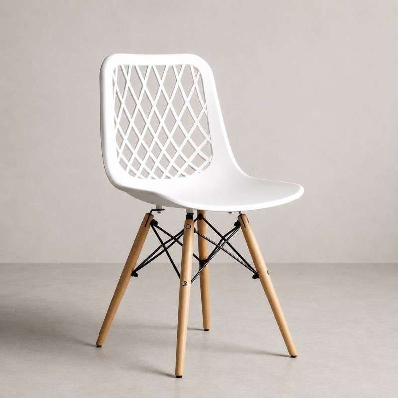 Dining chair made of white polyethylene and beech wood, 47x50x89cm