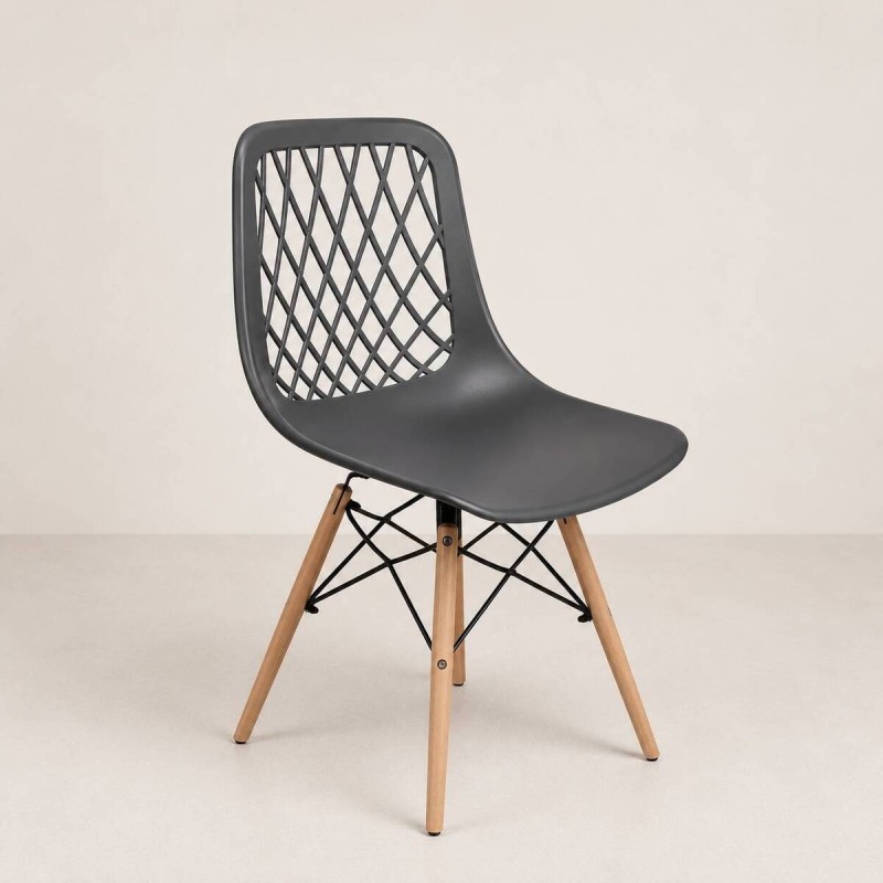 Dining chair made of grey polyethylene and beech wood, 47x50x89cm