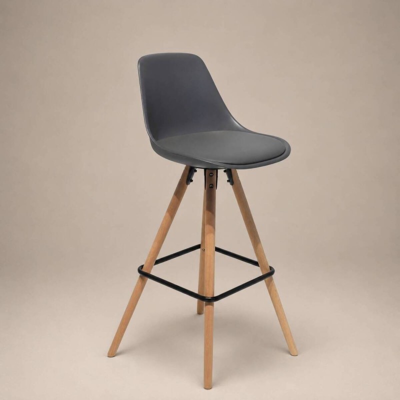High stool made of grey polyethylene and beech wood, 42x45x102cm