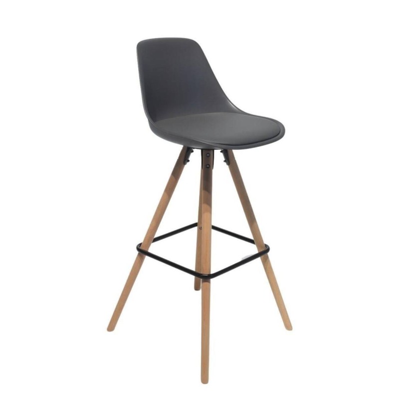 Taburete alto de polietileno gris y madera de haya 42x45x102cm