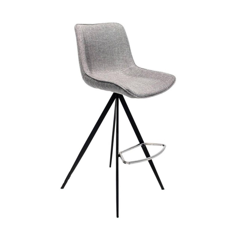Taburete alto tapizado gris - acero acabado negro con reposapiés 47x52x109cm