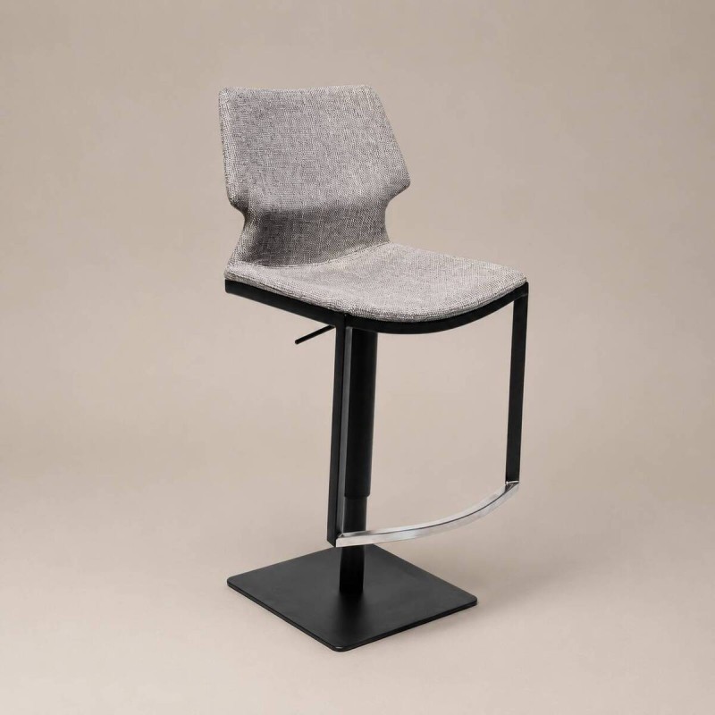 Taburete alto regulable tapizado gris - acero acabado negro 44x50x89 - 112cm