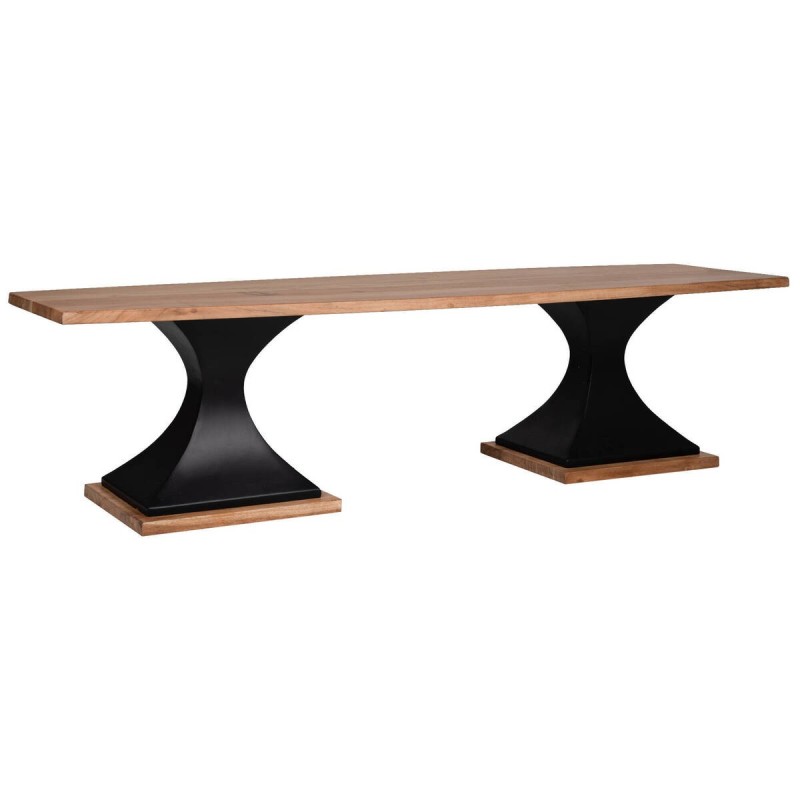 Acacia wood and black metal bench 170x45x45cm