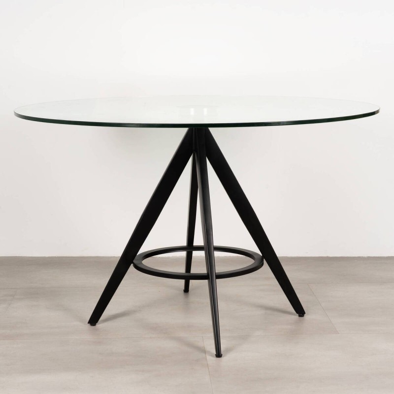 Mesa de comedor redonda en cristal y acero 120x75cm