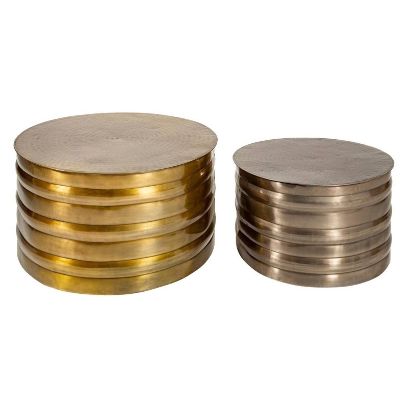 Set of two round Berber metal coffee tables, gold and silver, 75x38cm and 60x34cm