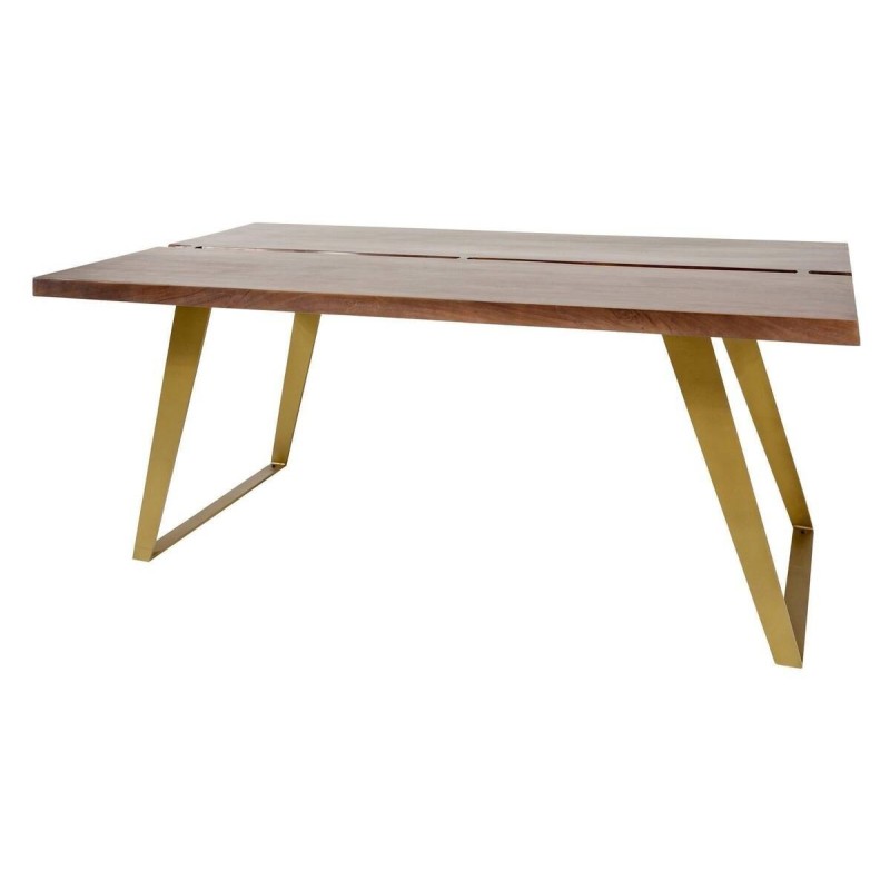 Mesa de comedor rectangular basni en madera de nogal - patas metal dorado 178x102x76cm