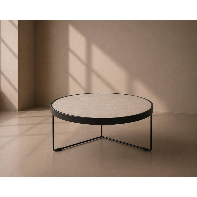 Mesa de centro petra de cerámica blanca y metal negro 80x35cm