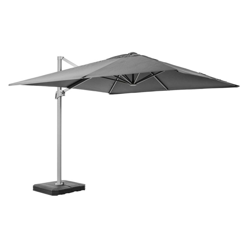 Parasol lateral Roma 3×3 m gris claro con base y funda