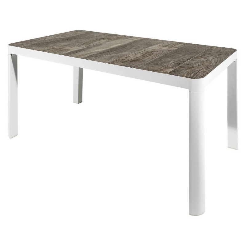 Mesa de comedor de exterior aluminio blanco tapa cerámica 161x90x74.5cm