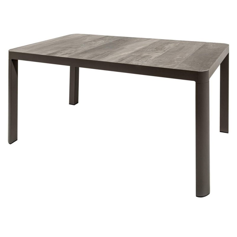 Mesa de comedor de exterior aluminio café tapa cerámica 161x90x74.5cm