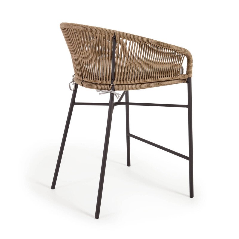 Yanet stool, beige rope and galvanized steel, height 65cm, 85x55x50cm