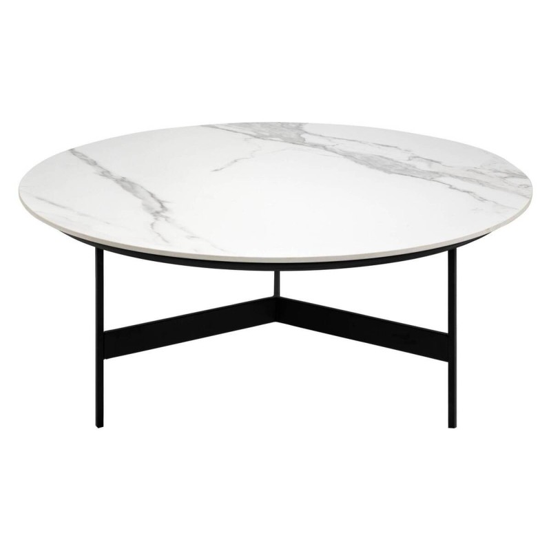 Mesa de centro redonda patas negras tapa cerámica 78x33cm