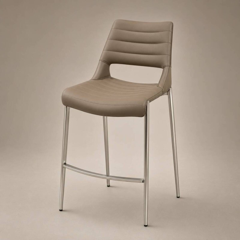 Stool, 65cm high, camel faux leather - brushed steel, 56x51x99cm