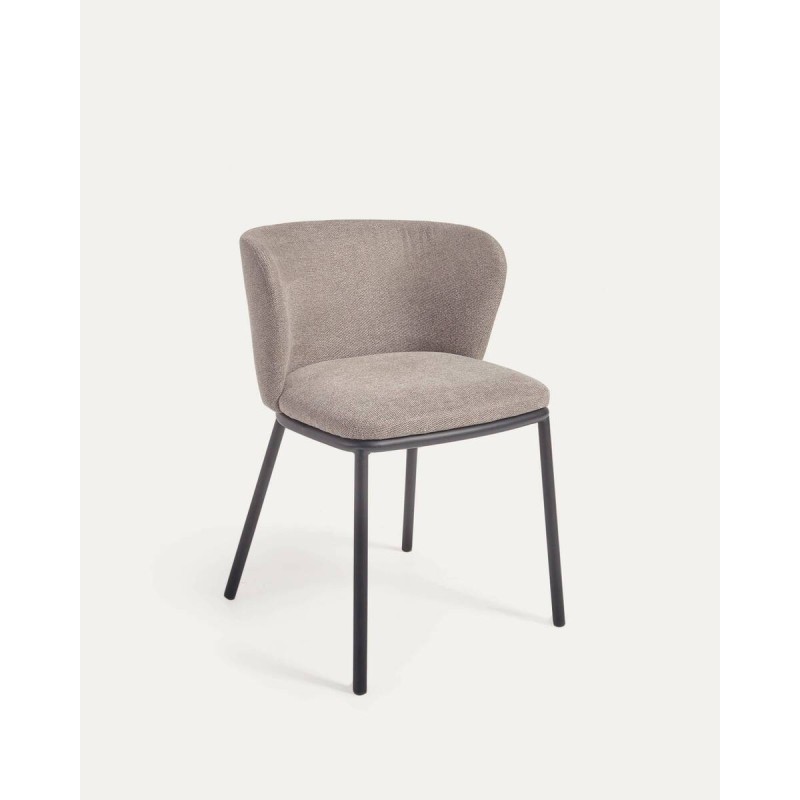 Silla ciselia de chenilla marrón claro y acero negro 75x52x55 cm