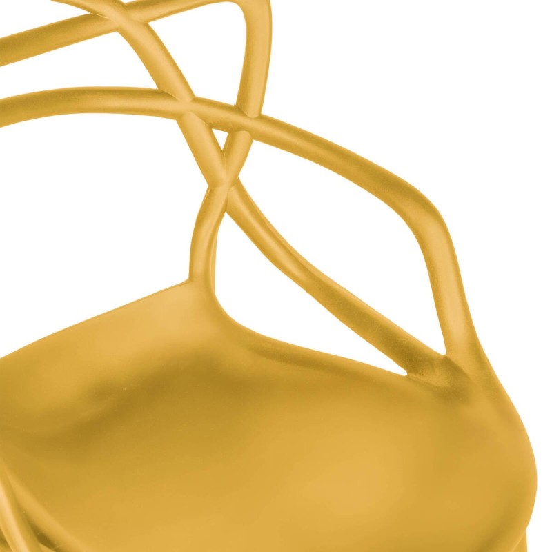 Mustard yellow plastic stool with curvilinear design on backrest 75cm