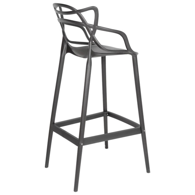 Grey plastic stool with curved backrest design, 75cm