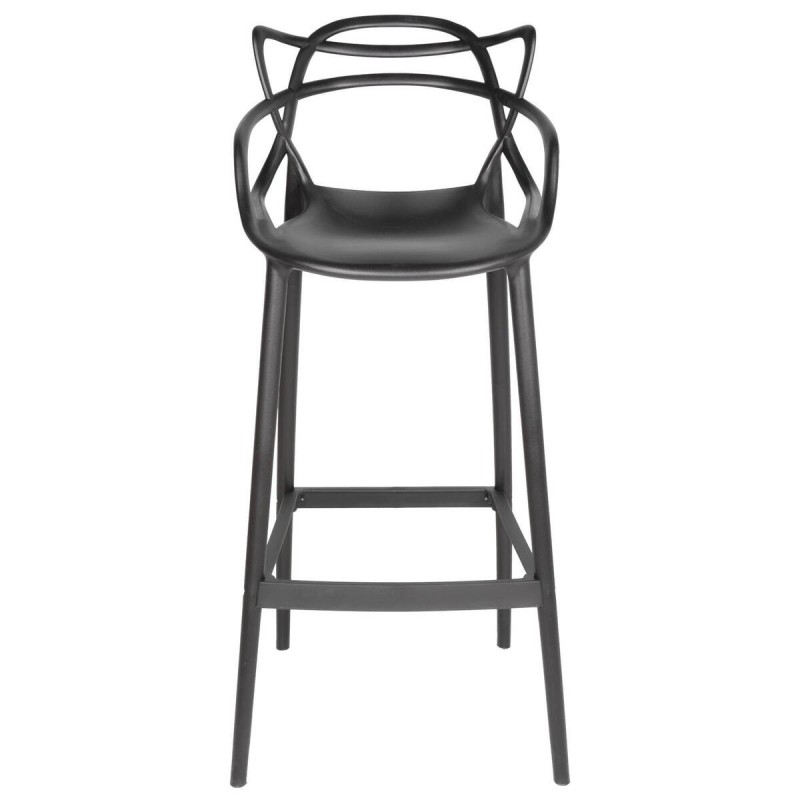 Grey plastic stool with curved backrest design, 75cm