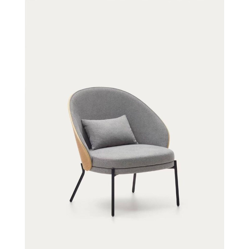 Light grey eamy armchair, ash veneer, natural finish, 82x78x72cm