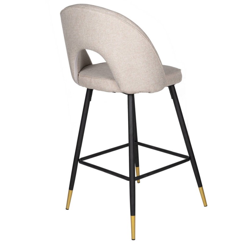 Taburete de textil beige oscuro y patas de hierro negro con detalle dorado 65cm