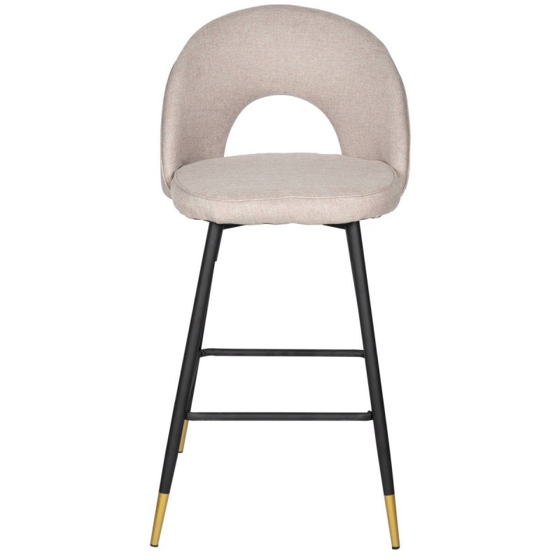 Taburete de textil beige oscuro y patas de hierro negro con detalle dorado 65cm