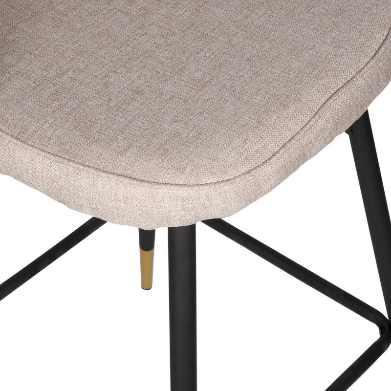 Taburete de textil beige oscuro y patas de hierro negro con detalle dorado 65cm