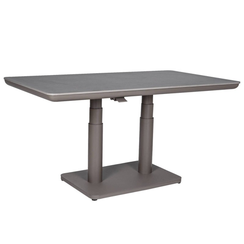 Mesa de centro elevable de aluminio y tapa de piedra sinterizada 140x80x51/72cm