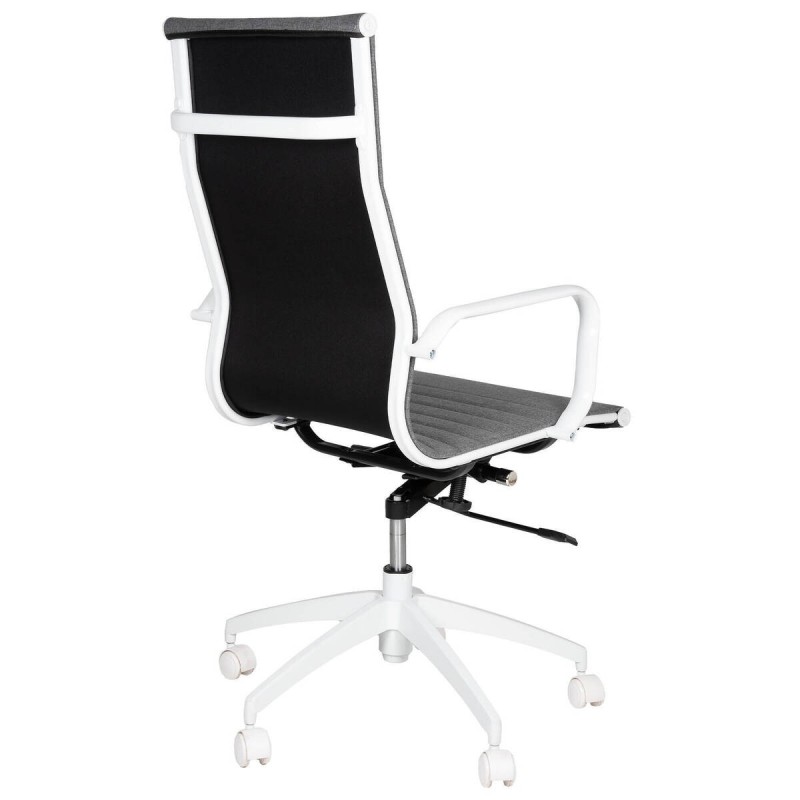 Office chair, white metal and gray fabric, 57x63x88cm
