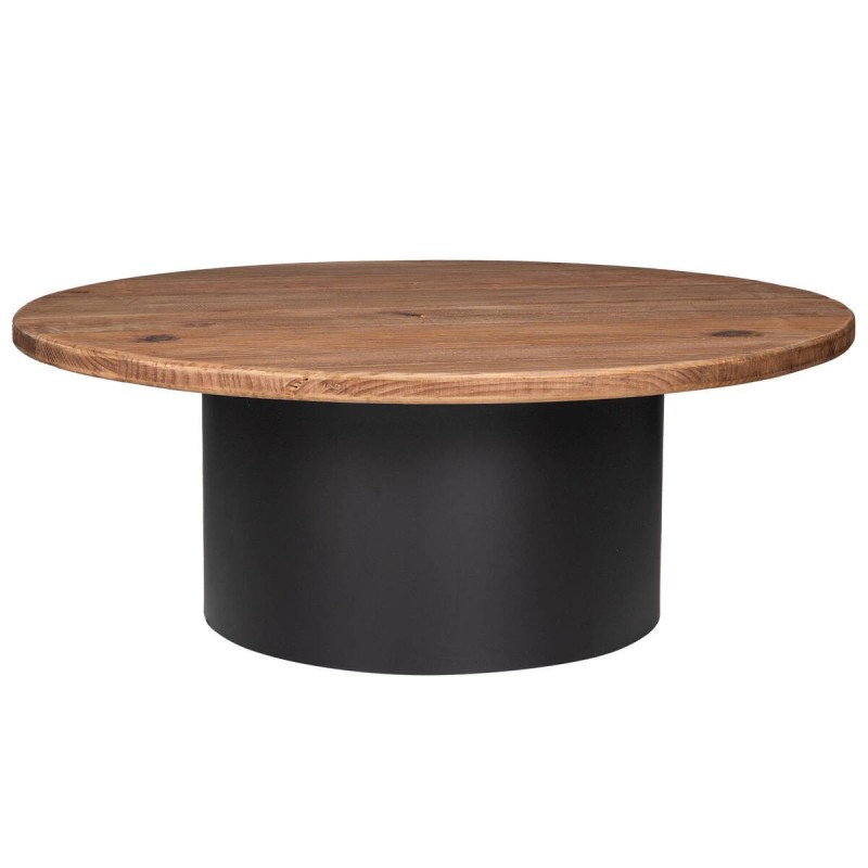 Coffee table made of recycled pine and black iron base 90x90x34cm