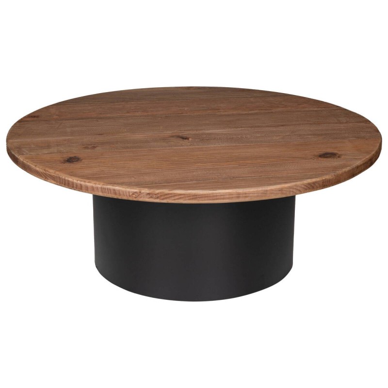 Mesa de centro de pino reciclado y base de hierro negro 90x90x34cm