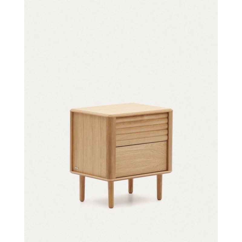 Mesita de noche lenon 2 cajones de madear y chapa de roble 50x55cm