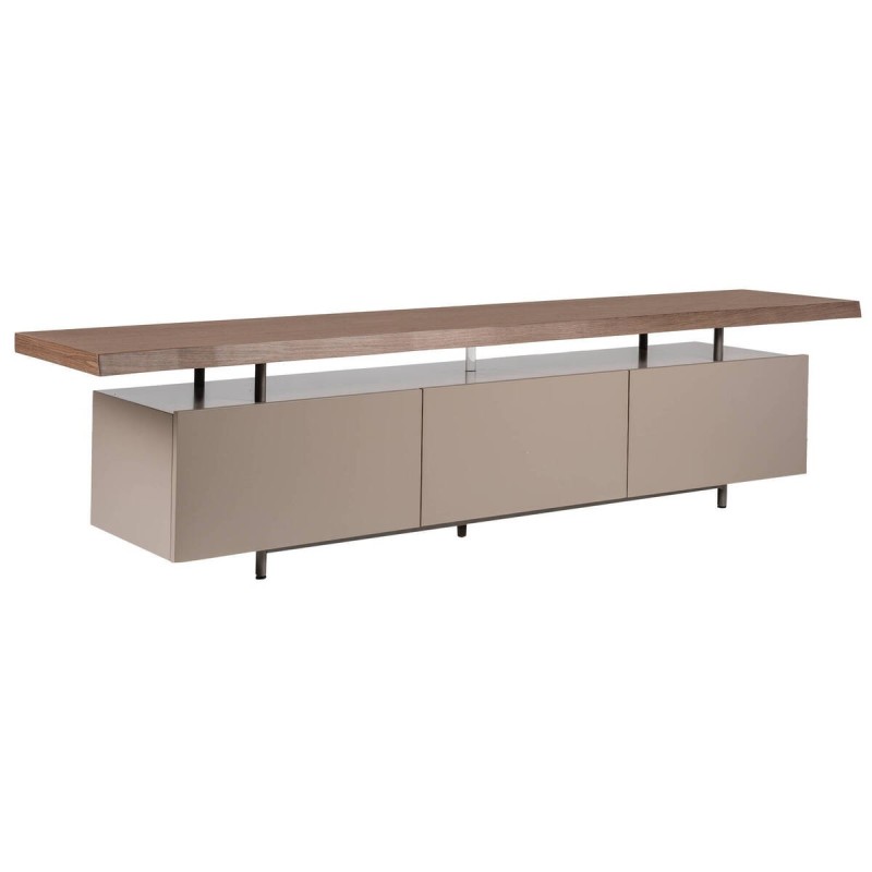 Mueble tv lacado gris con chapa de nogal 200x42x76cm