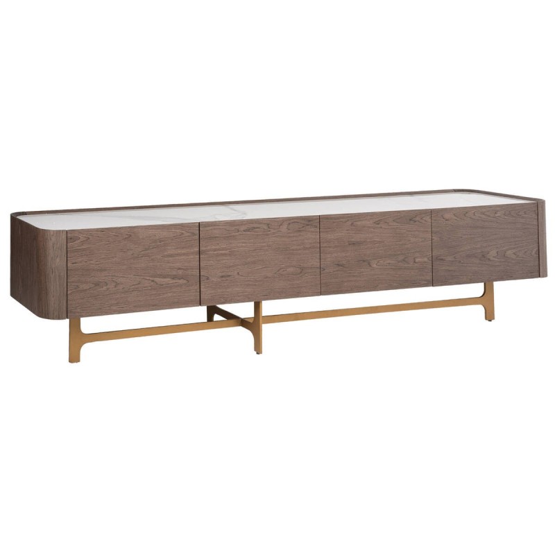 TV cabinet with walnut veneer and ceramic top, 220x42x50cm