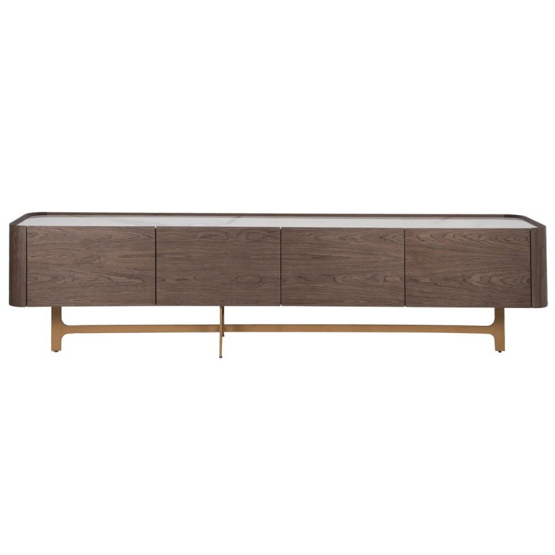 TV cabinet with walnut veneer and ceramic top, 220x42x50cm