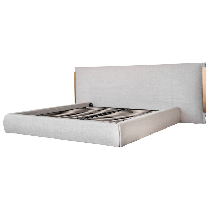 Cama tapizada gris con detalles de latón en dorado 180x200x105cm