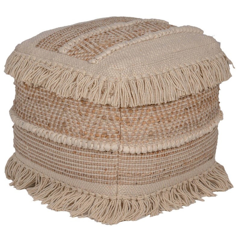 Puff tafeta natural y marfil 48x48x48cm