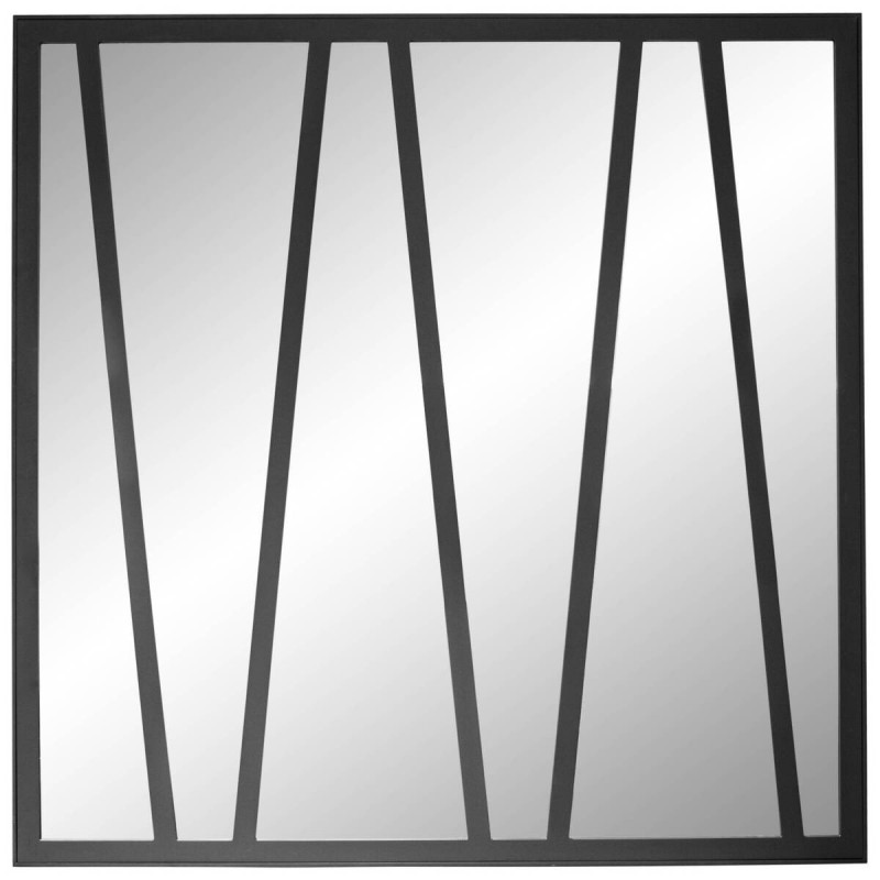 Oak mirror painted black with vertical lines 100x100cm
