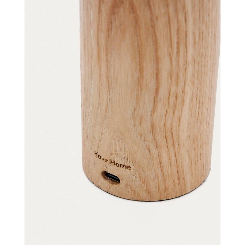 Luba portable table lamp made of ash wood with a green cotton handle, 17x30cm