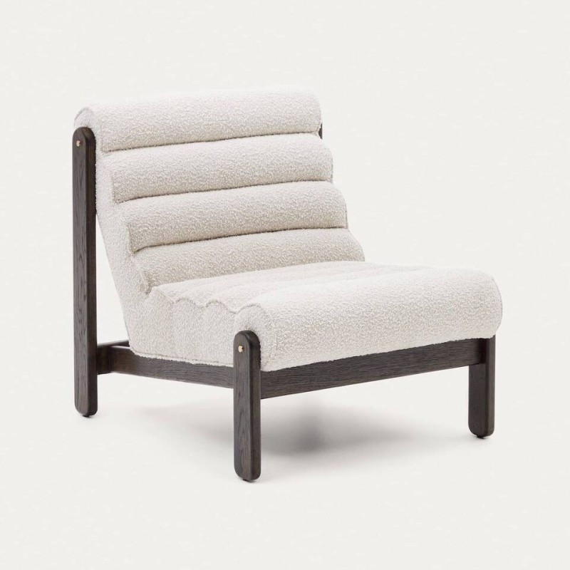 Magira armchair in white sheepskin and oak wood 75x94x82cm