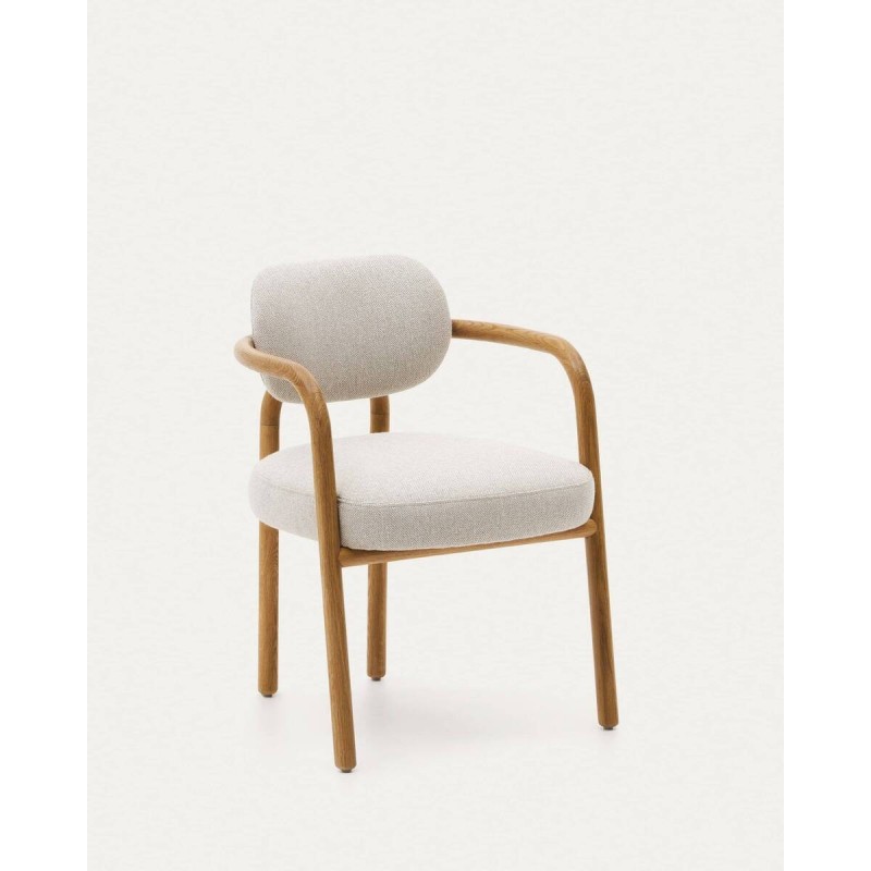 Silla melqui beige de madera de roble 55.5x59x77cm