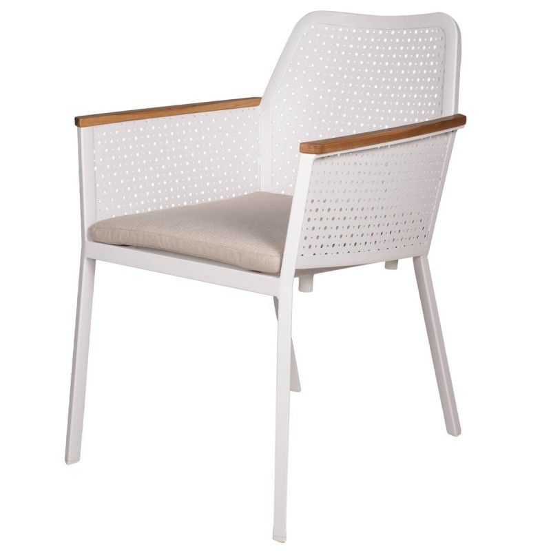 Silla de aluminio blanco y brazos de teca 59x63x81cm