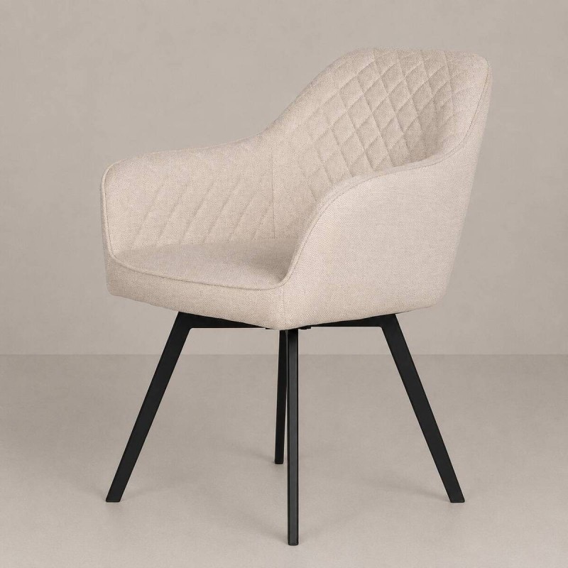 Silla giratoria mirana beige con patas de hierro negro 58x66x84cm