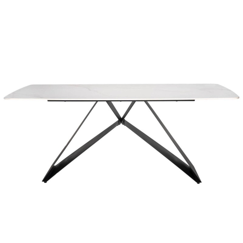 Zendra table with white ceramic top and black cross legs, 180x90x75cm