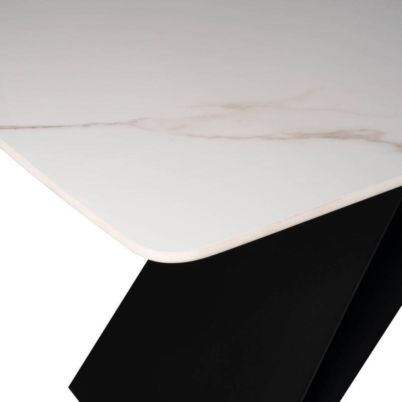 Zendra table with white ceramic top and black cross legs, 180x90x75cm