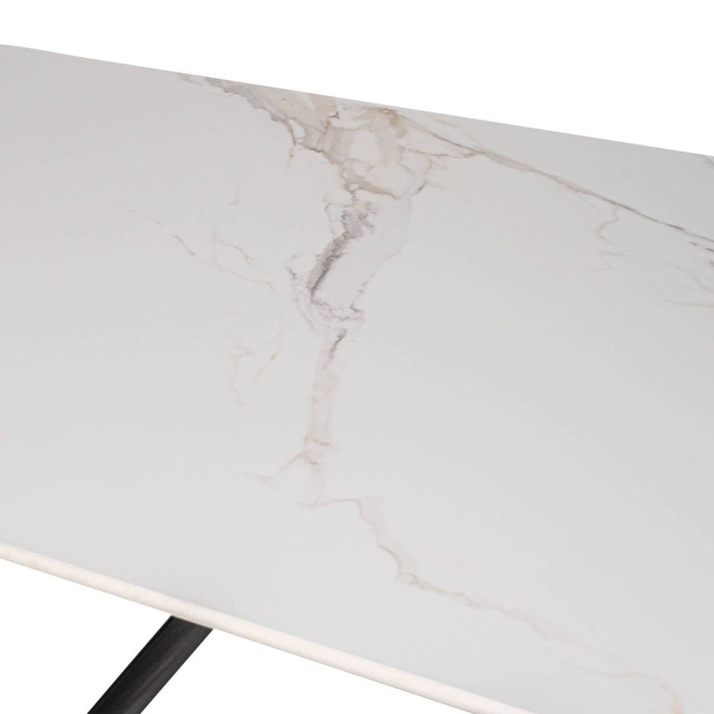 Zendra table with white ceramic top and black cross legs, 180x90x75cm