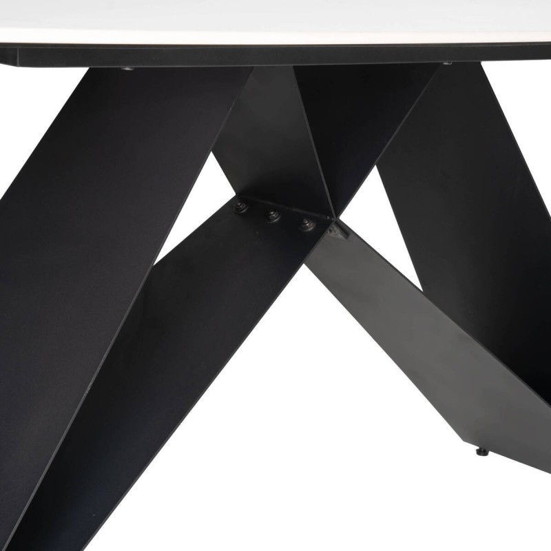 Zendra table with white ceramic top and black cross legs, 180x90x75cm