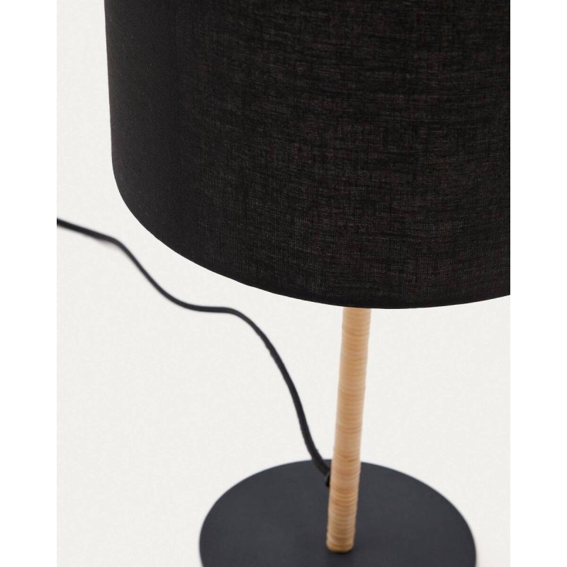 Pineapple table lamp made of metal and rattan with black shade 35x51cm