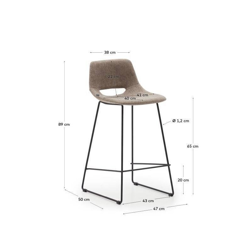 Zahara stool, brown and steel with black finish, 65cm high