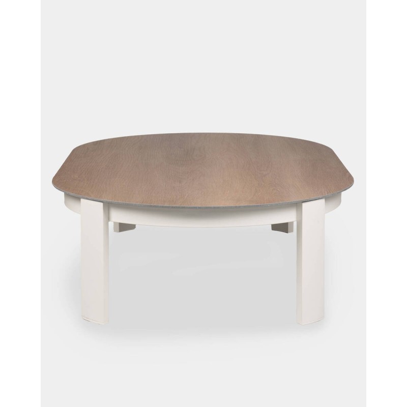 Ripple outdoor coffee table in white aluminum, 121x76x30cm