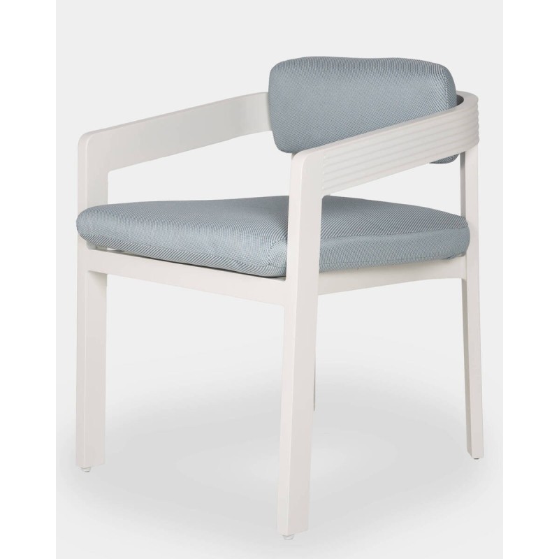 Silla ripple de aluminio blanco y cojines azules 55x55x77cm