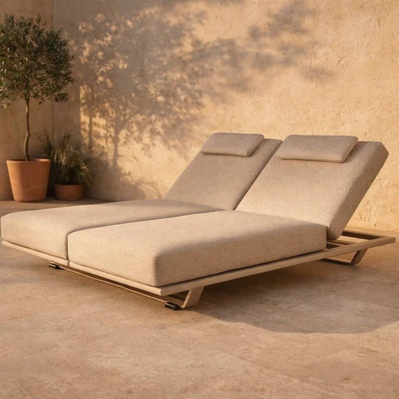 Tumbona tándem doble de aluminio mocca 172x214x40cm